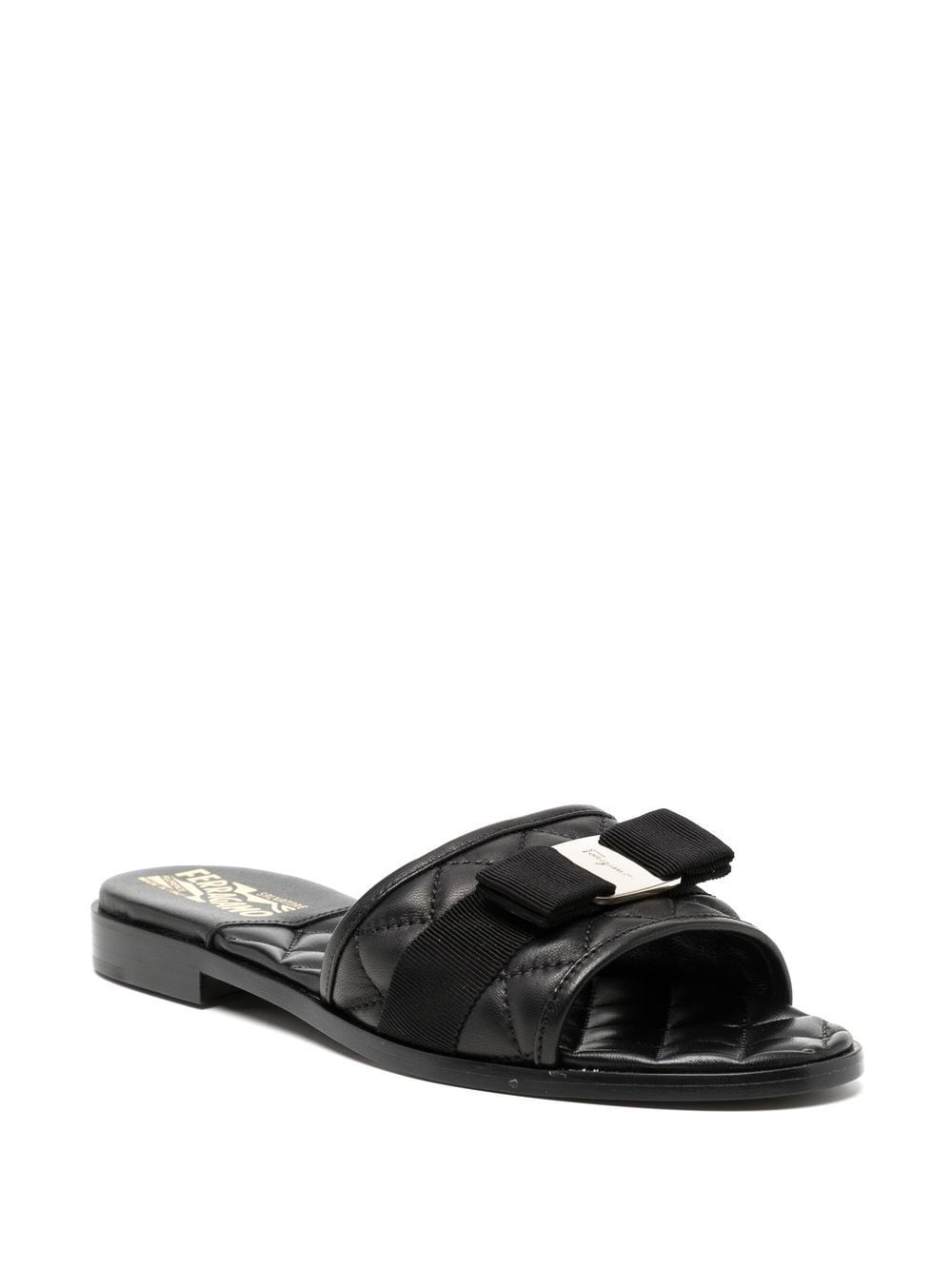 Ferragamo Quilted Leather Slip-On Flats with Signature Bow Detail