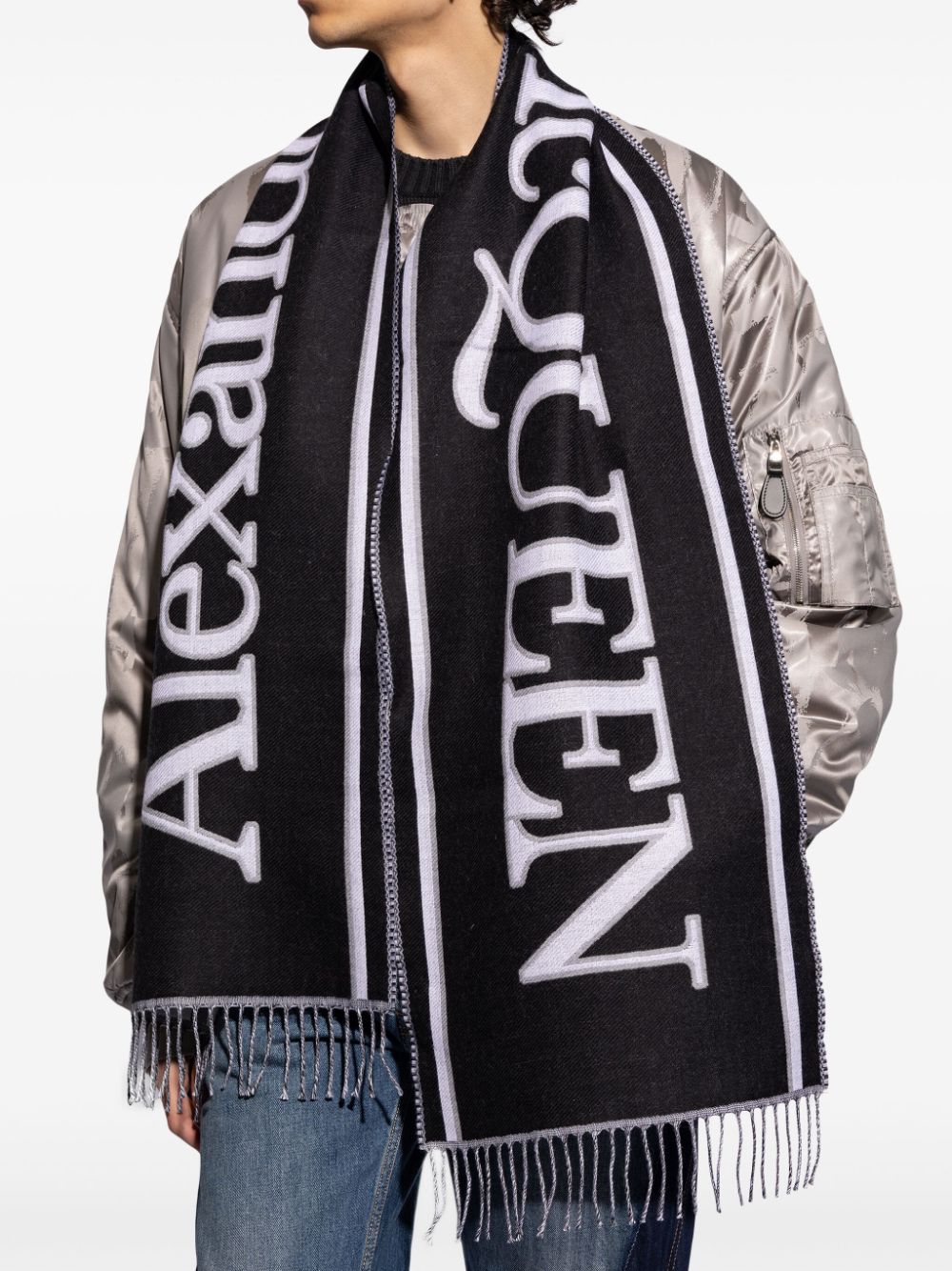 ALEXANDER MCQUEEN Wraparound Wool Scarf with Logo Detail