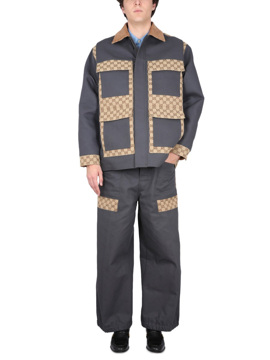 GUCCI Cotton Fabric Pants with GG Inserts for Men