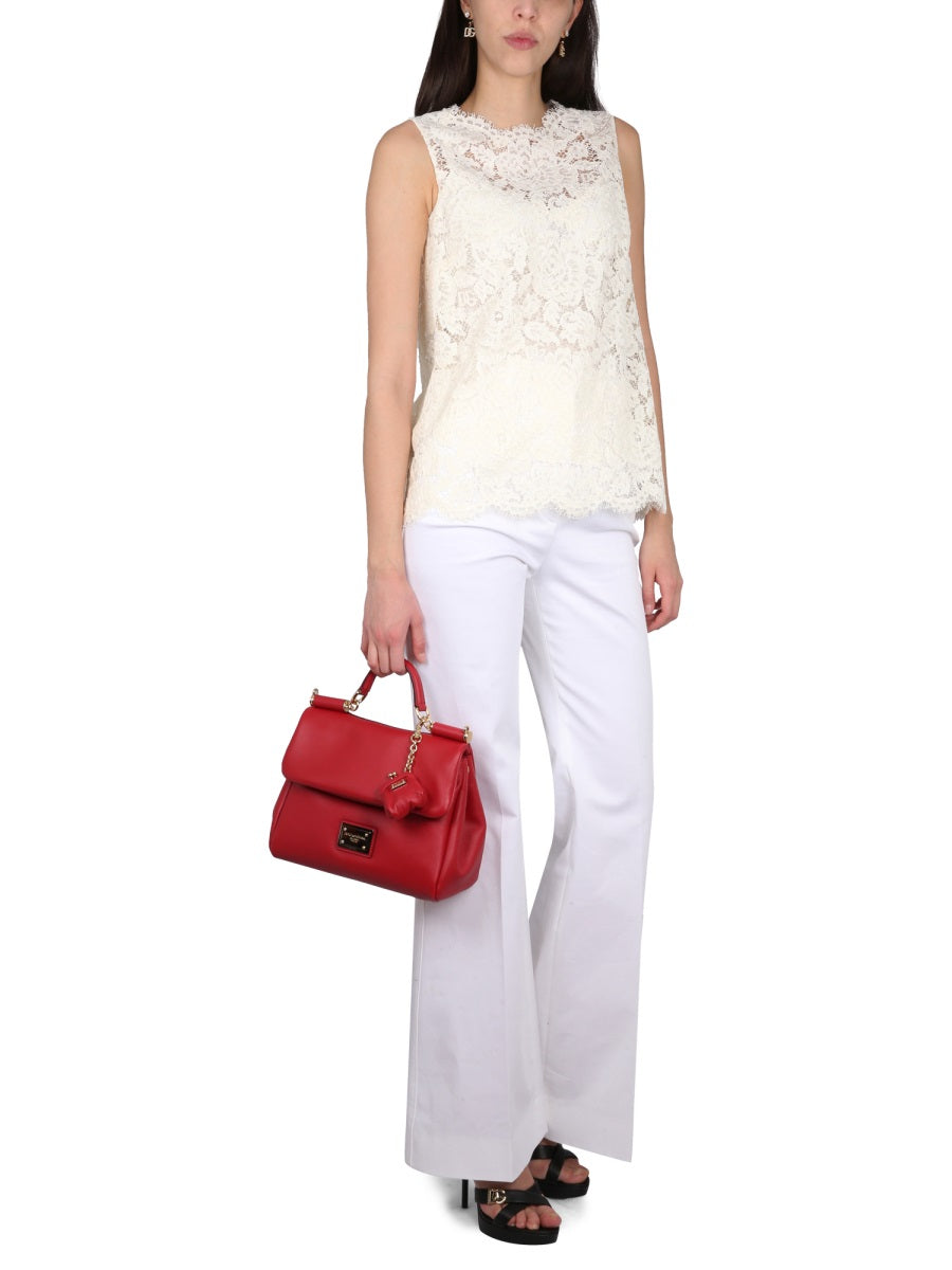 DOLCE & GABBANA Elegant Logoed Stretch Lace Top