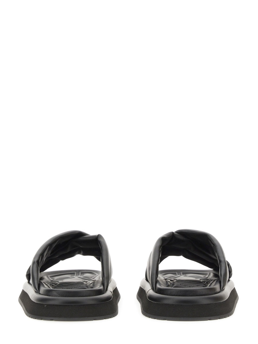 DOLCE & GABBANA Nappa Effect Fabric Sandal with Logo Rubber Sole - Men's