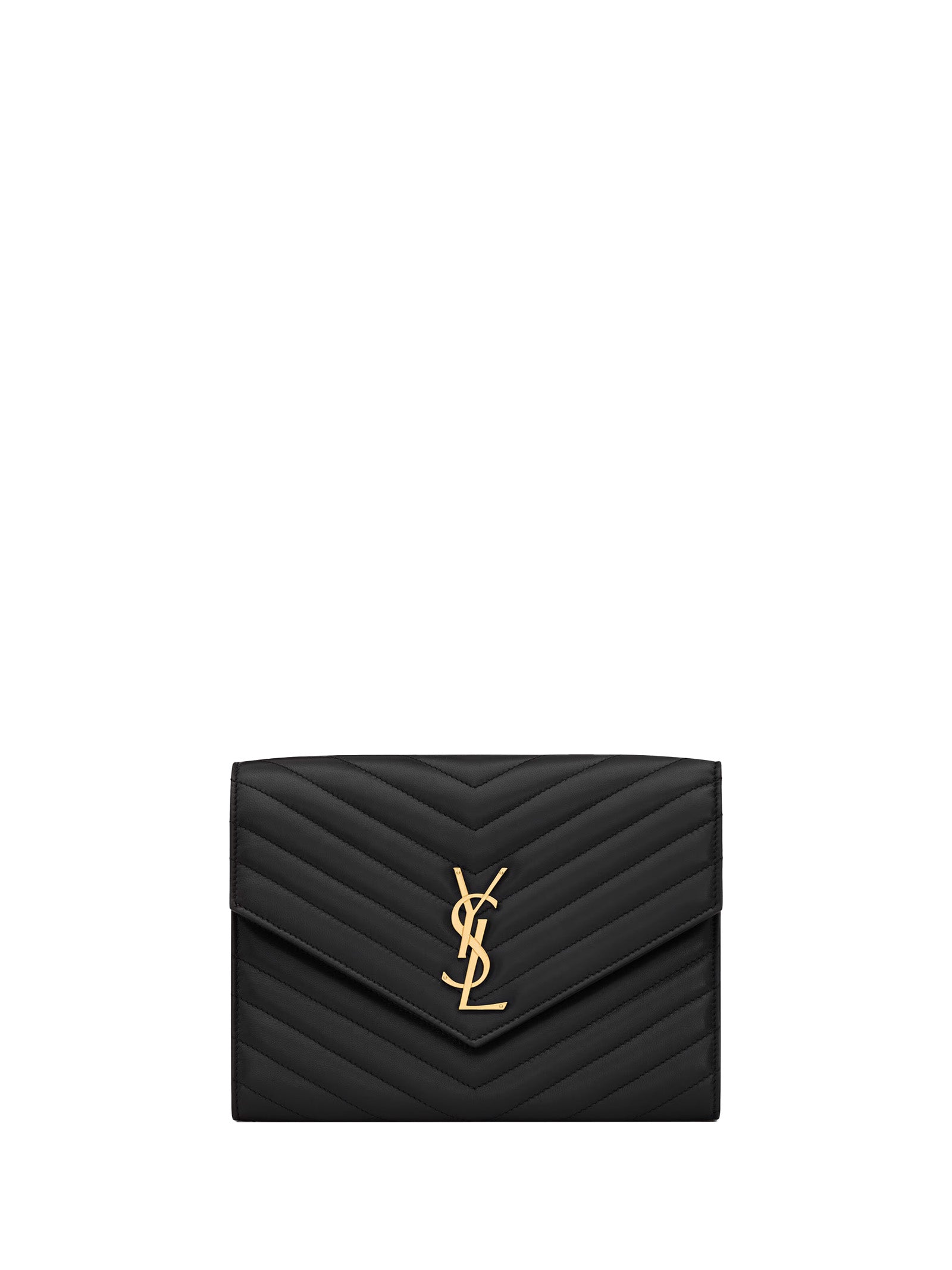 SAINT LAURENT Envelope Clutch with Quilted Design and Gold-Tone Hardware