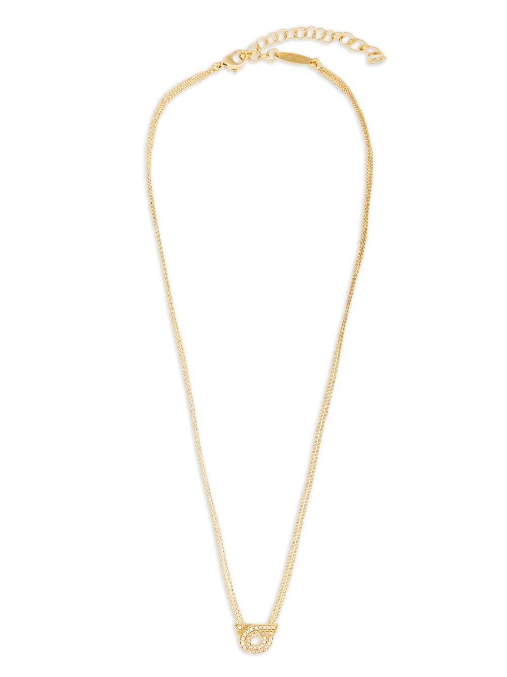 Ferragamo Double Chain Gancini Hook Necklace with Crystals