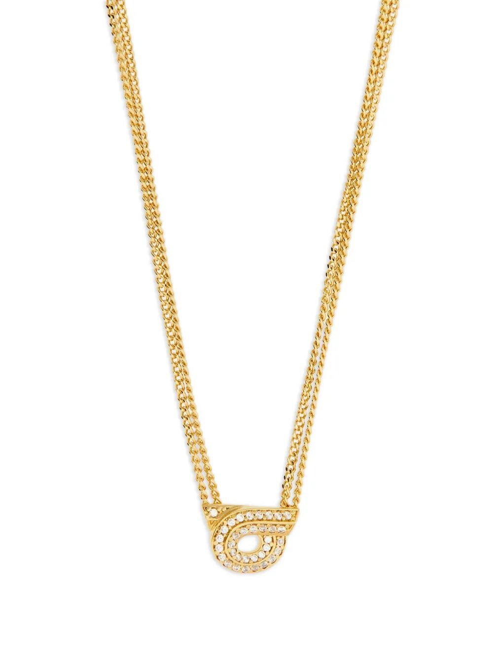 Ferragamo Double Chain Gancini Hook Necklace with Crystals
