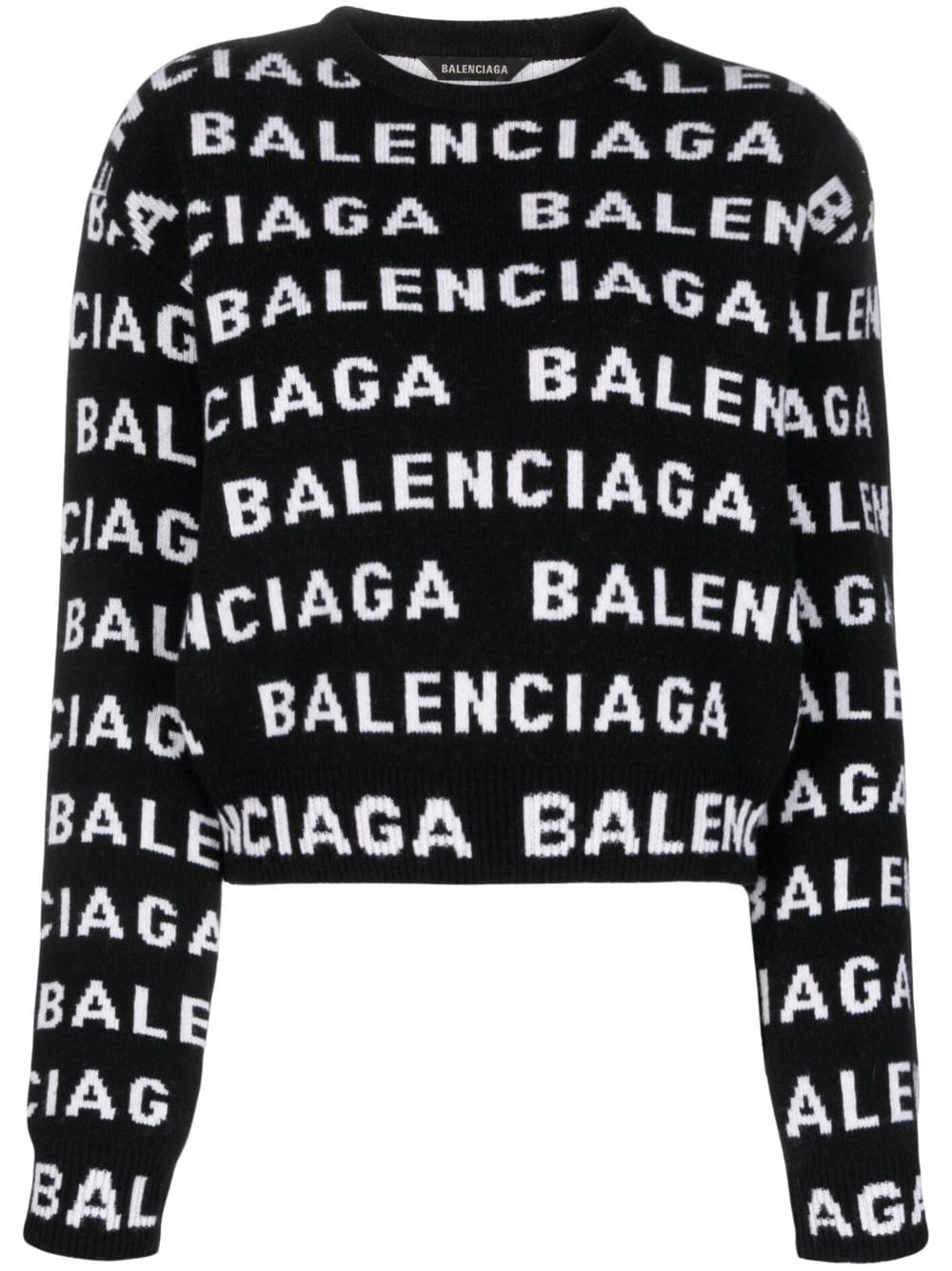 BALENCIAGA Allover Logo Wool Cropped Sweater