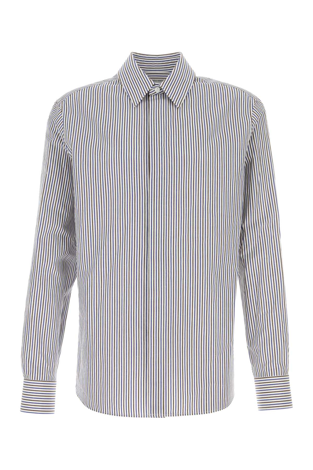 BOTTEGA VENETA Embroidered Cotton Blend Striped Shirt for Men