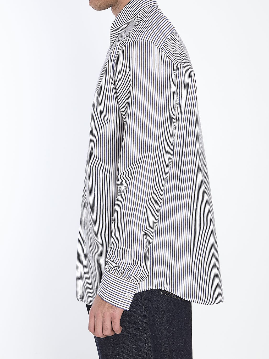 BOTTEGA VENETA Embroidered Cotton Blend Striped Shirt for Men