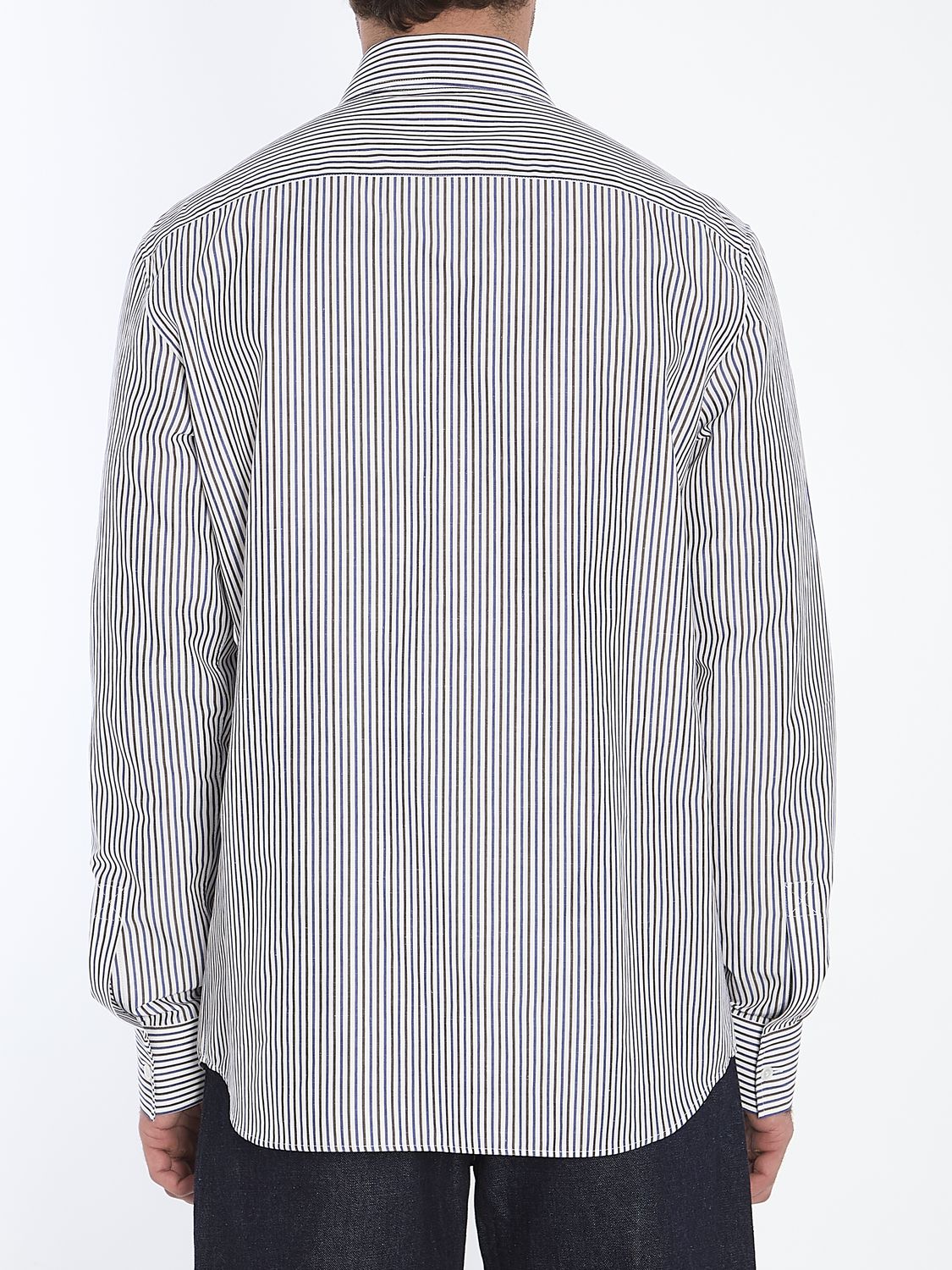 BOTTEGA VENETA Embroidered Cotton Blend Striped Shirt for Men