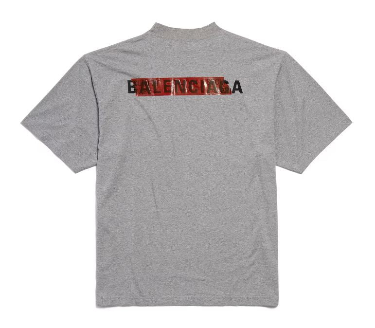 BALENCIAGA Short Sleeves Cotton Tee with Rectangular Logo Print