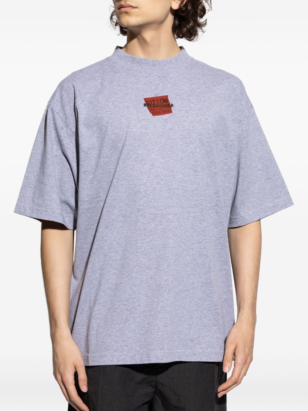 BALENCIAGA Short Sleeves Cotton Tee with Rectangular Logo Print