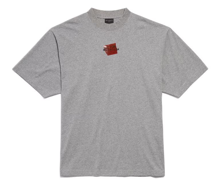 BALENCIAGA Short Sleeves Cotton Tee with Rectangular Logo Print