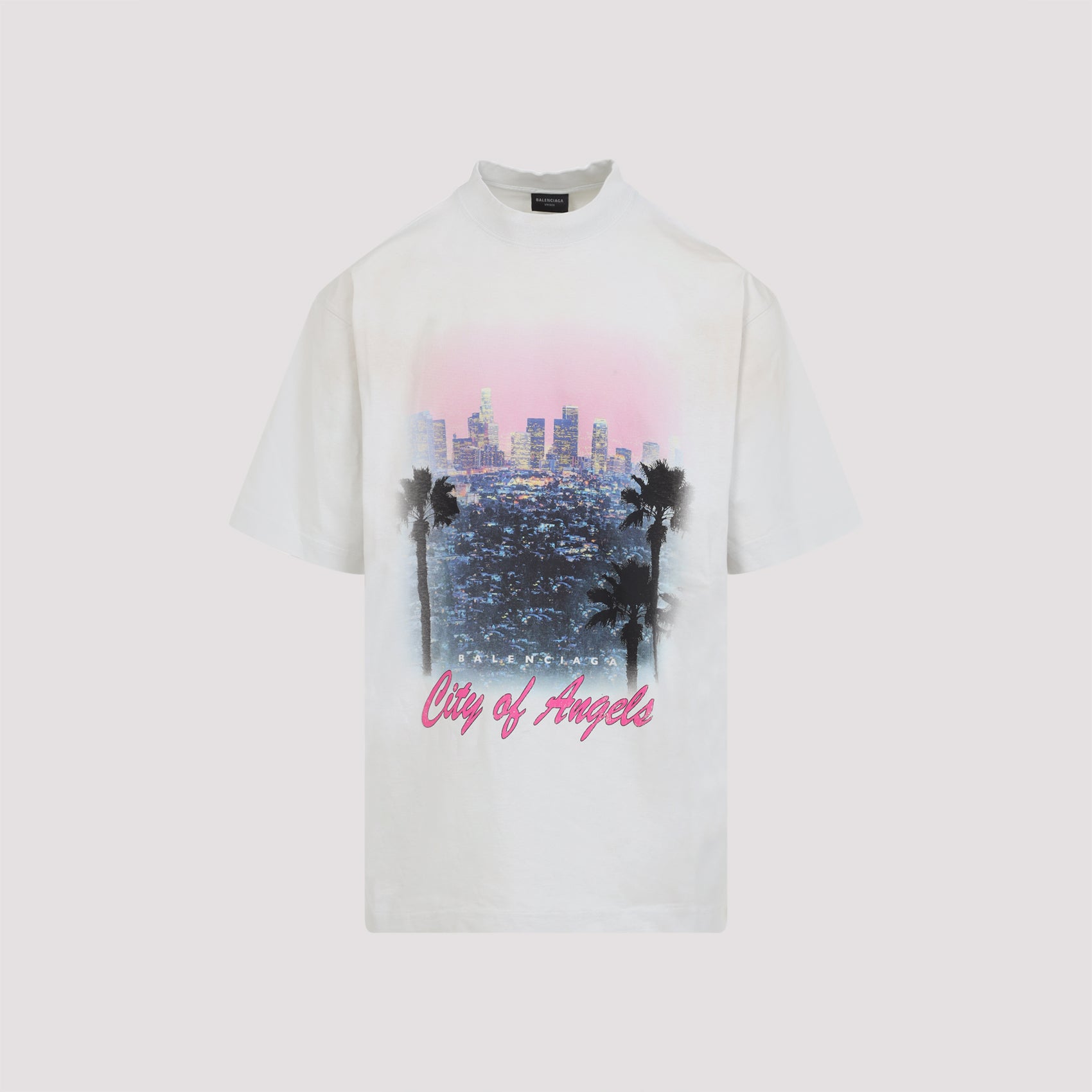 BALENCIAGA Round Neck Cotton T-Shirt with City of Angels Print