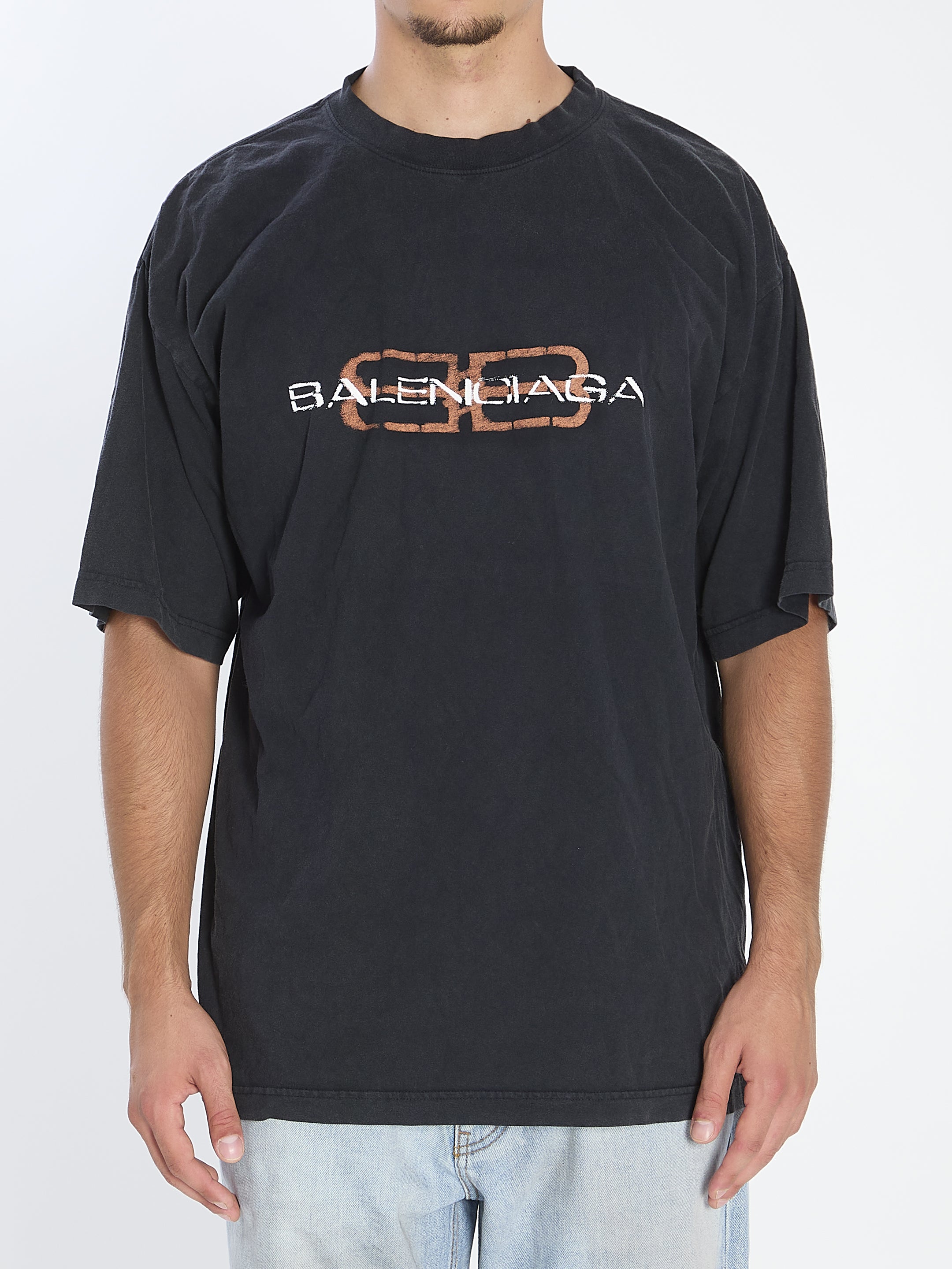 BALENCIAGA Icon Stencil Print Crew Neck T-Shirt for Men