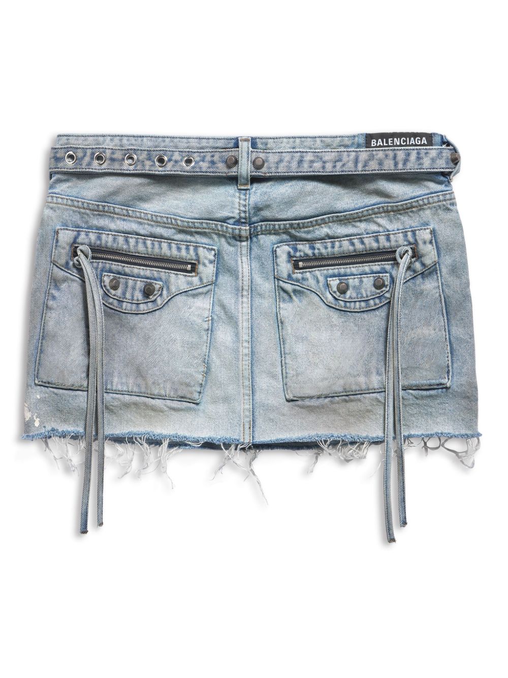 BALENCIAGA Fringed Low Waist Denim Mini Skirt