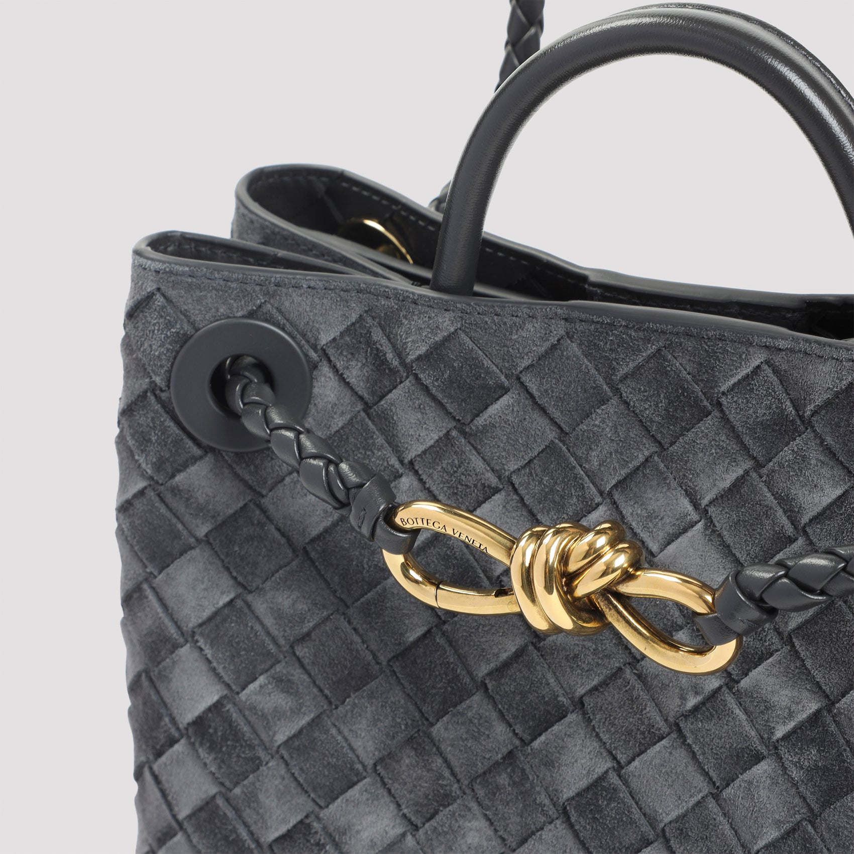 BOTTEGA VENETA Mini Intrecciato Suede Handbag with Gold Knot Detail - 20x25x10cm