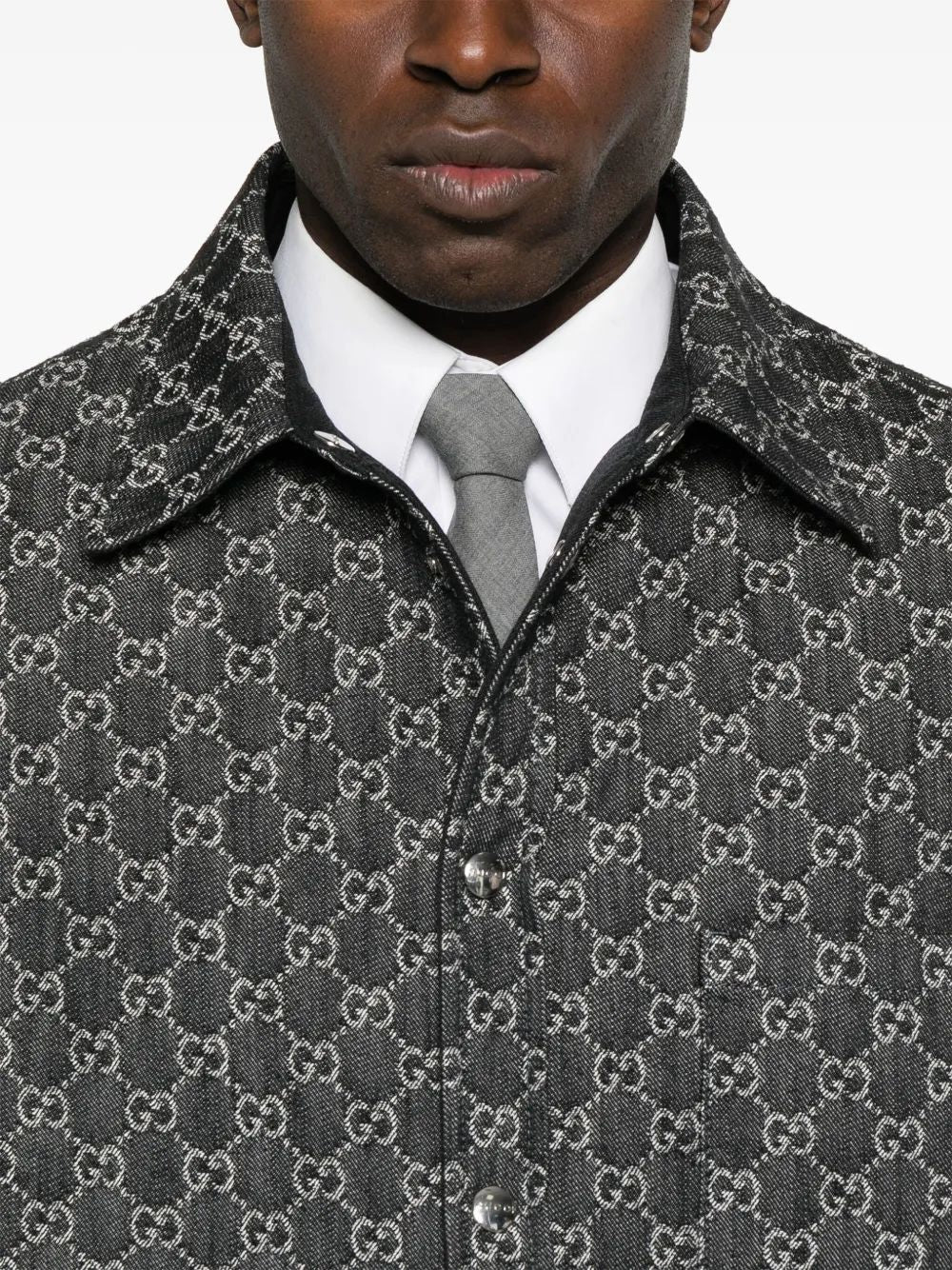 GUCCI Reversible Wool and Denim GG Shirt - Size 48