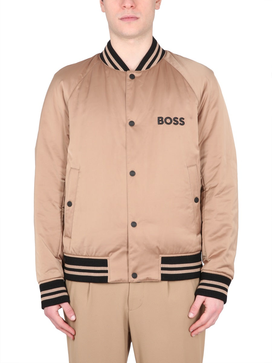 BOSS Men's Logo Snap Closure Bomber Jacket