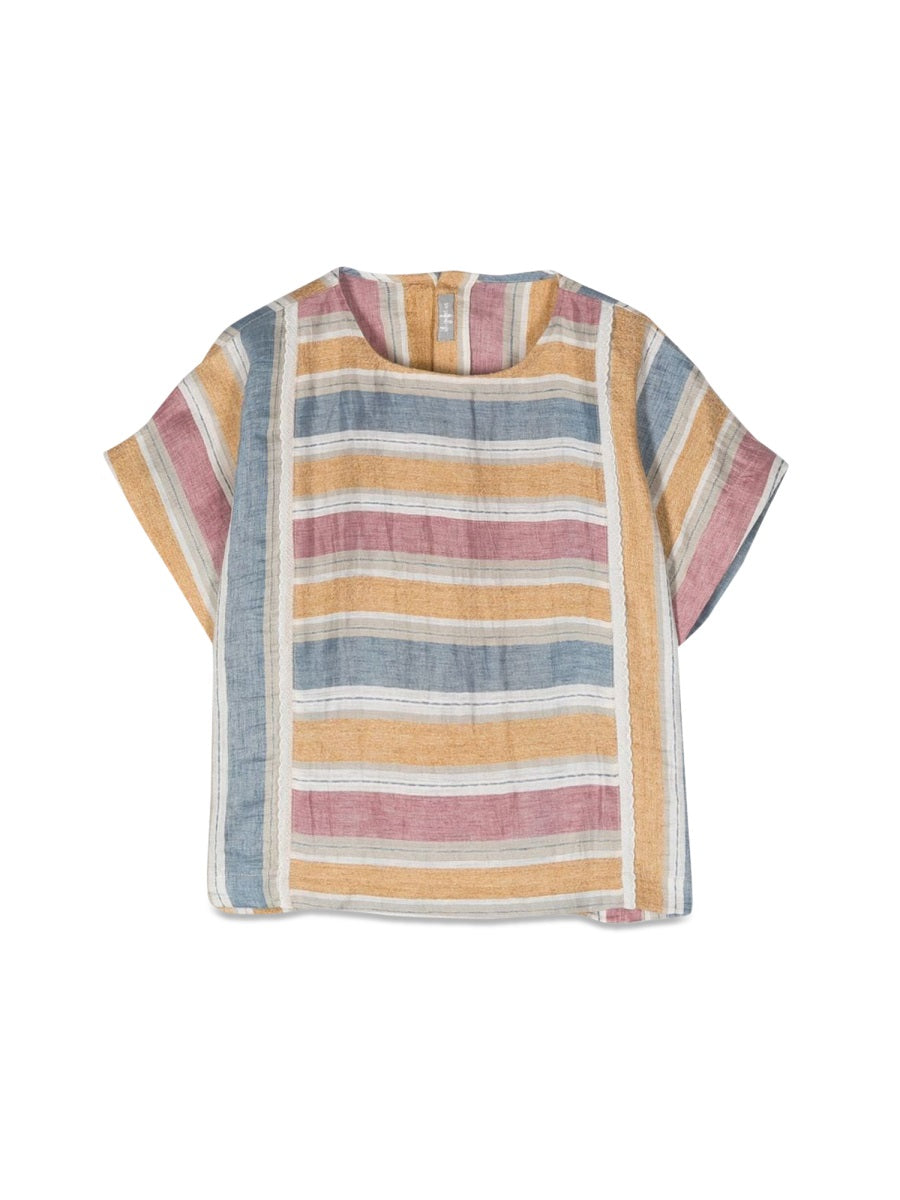 IL GUFO Mini Striped Short Sleeve Blouse for Girls
