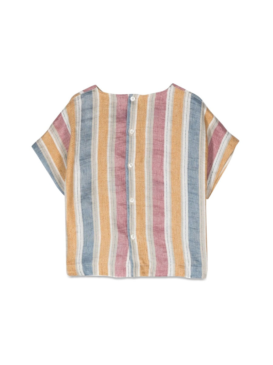 IL GUFO Mini Striped Short Sleeve Blouse for Girls