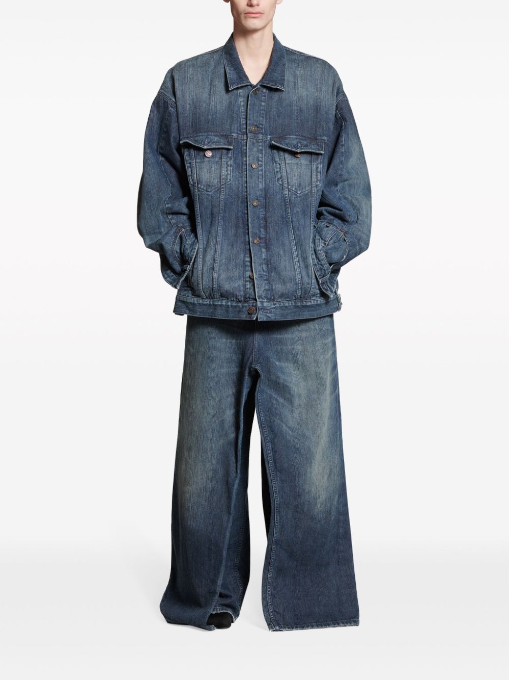BALENCIAGA Unisex Denim Jacket with Flap Pockets and Back Slit