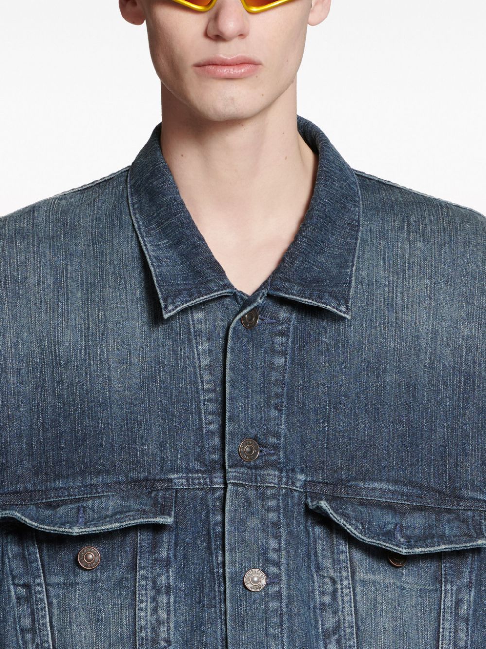 BALENCIAGA Unisex Denim Jacket with Flap Pockets and Back Slit