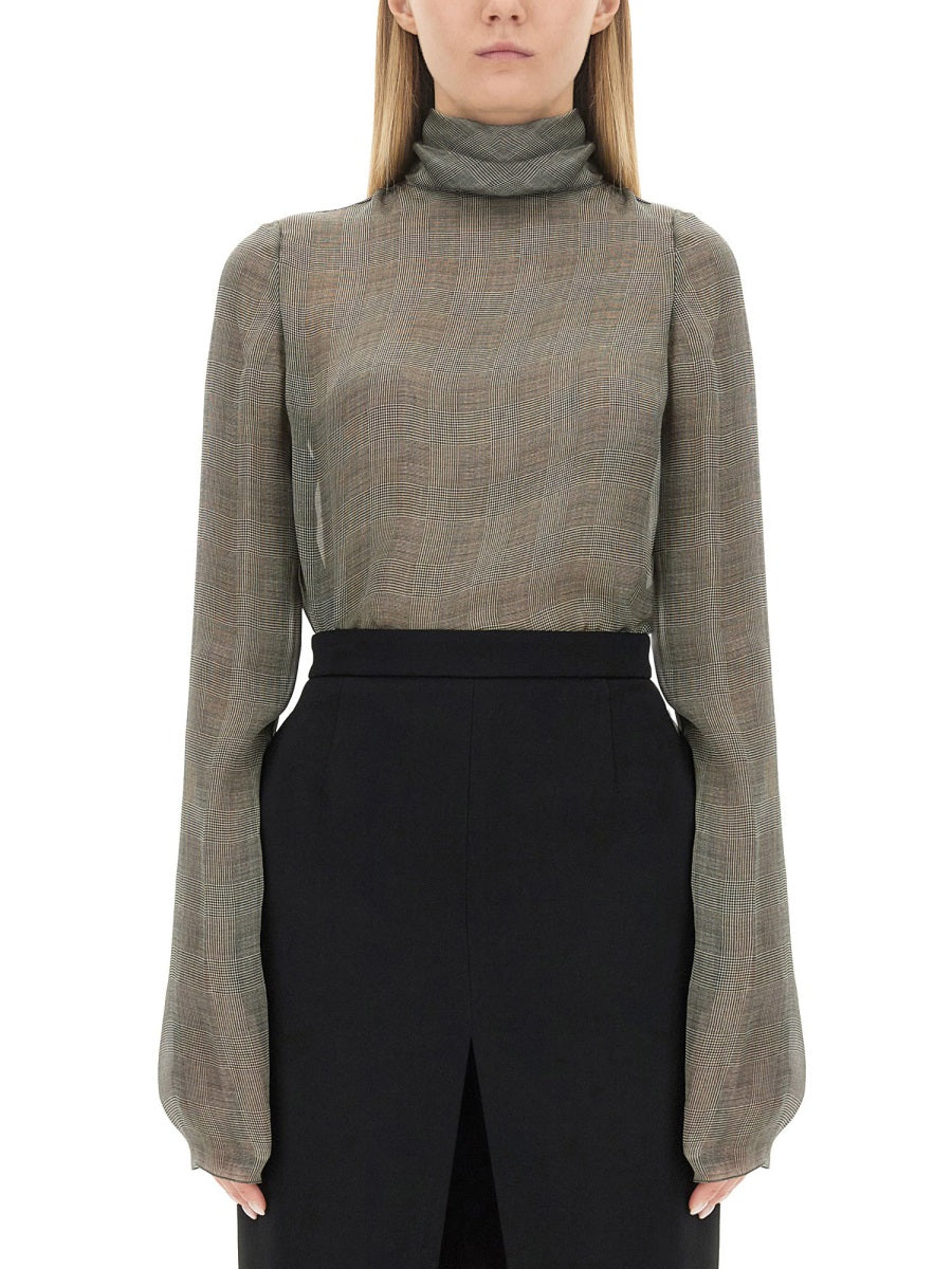 SAINT LAURENT Silk Charmeuse Turtleneck Blouse (Size 38 FR)