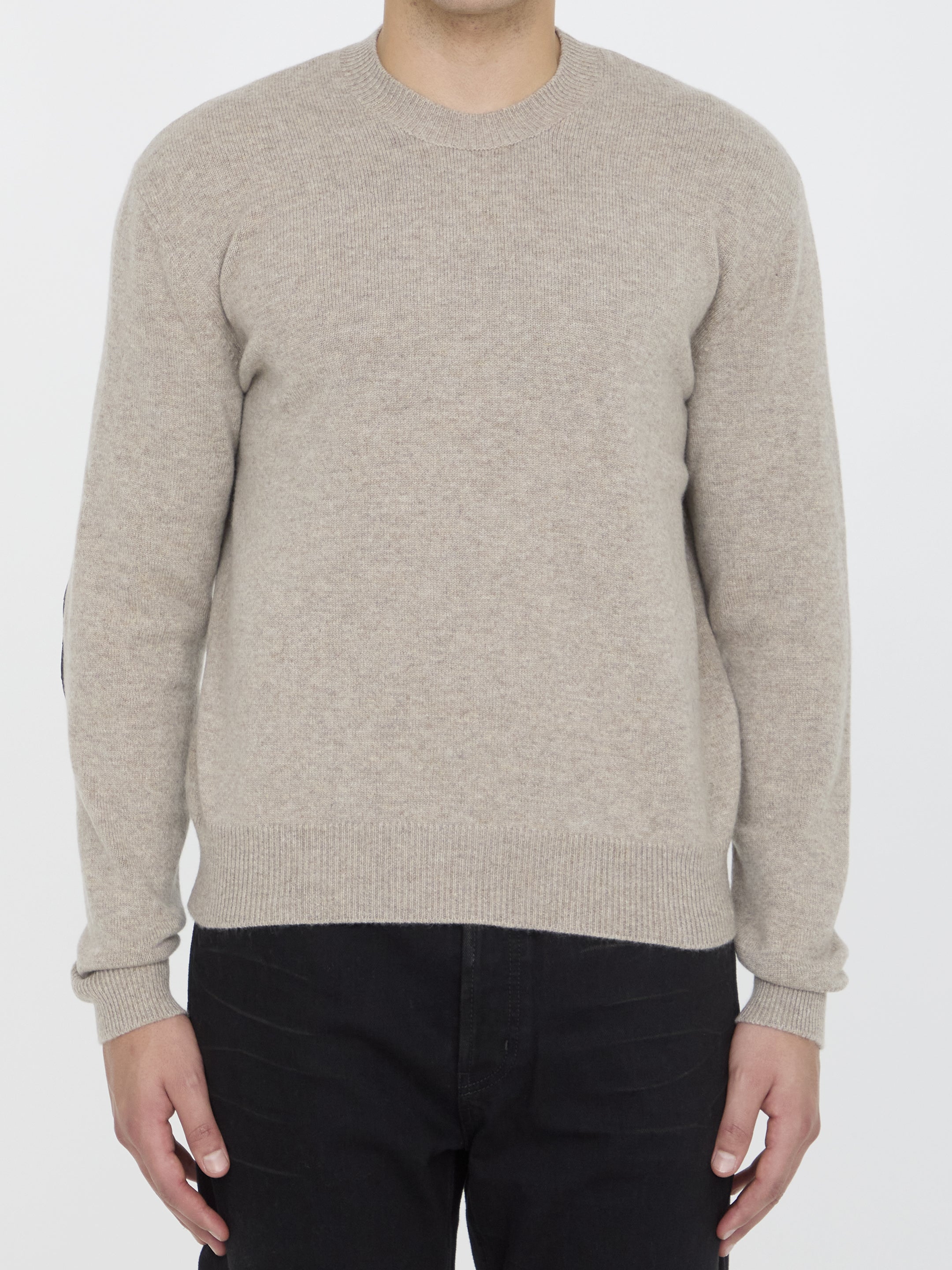 BOTTEGA VENETA Cashmere Jumper with Leather Elbow Patches - Regular Fit