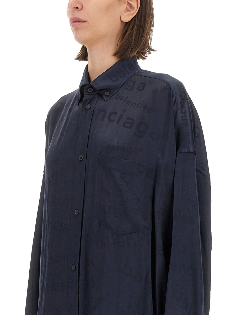 BALENCIAGA All Over Logo Silk Shirt - Size S