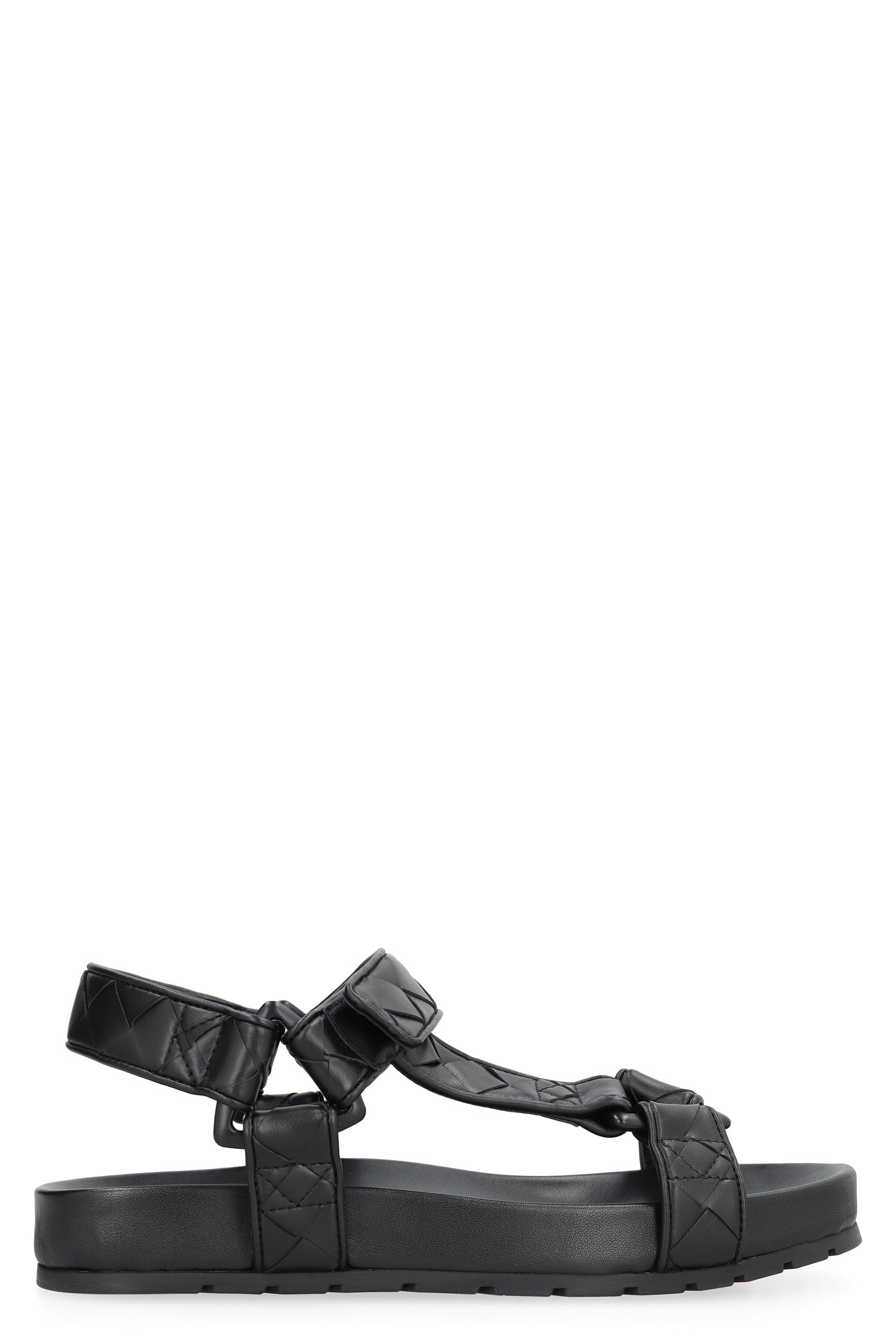 BOTTEGA VENETA Woven Pattern Leather Sandals with Velcro Strap