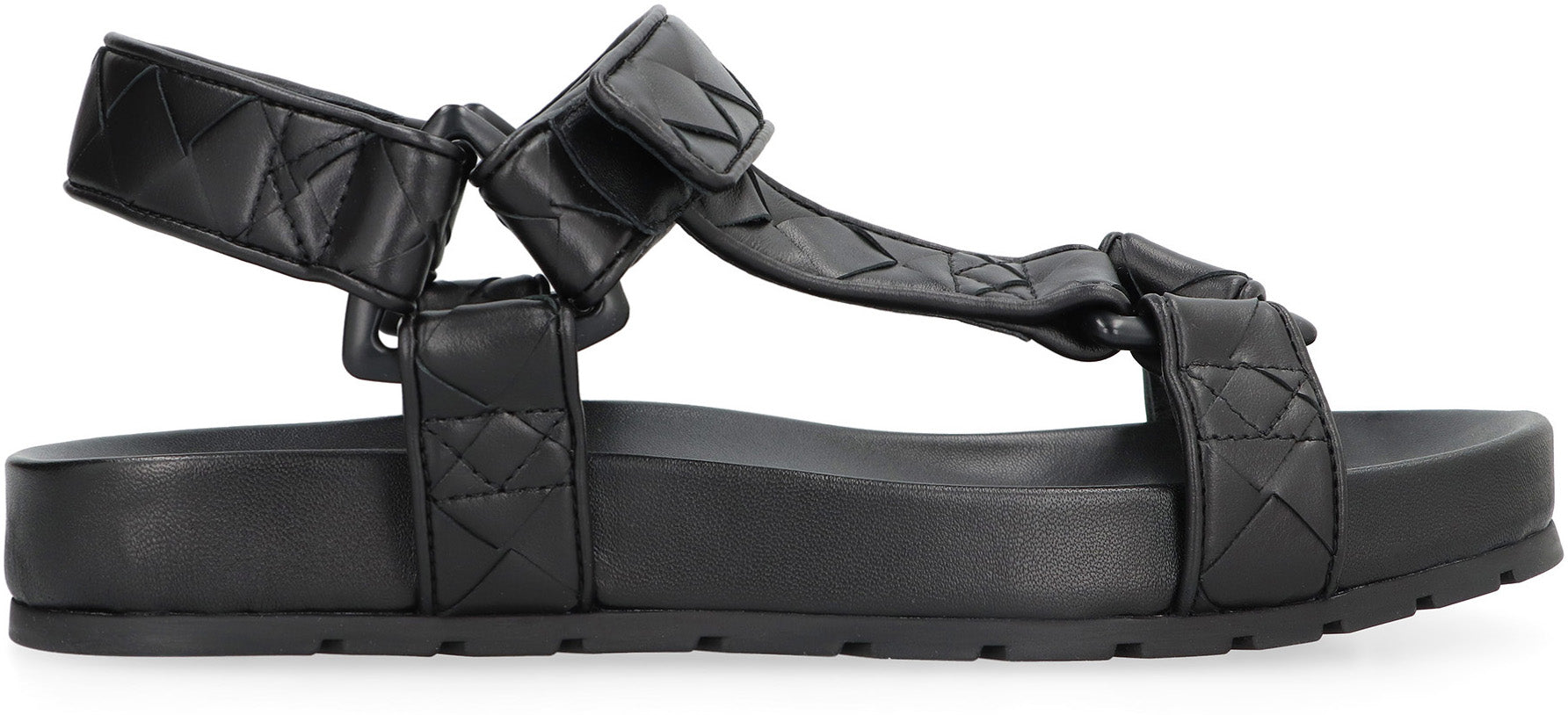 BOTTEGA VENETA Woven Pattern Leather Sandals with Velcro Strap