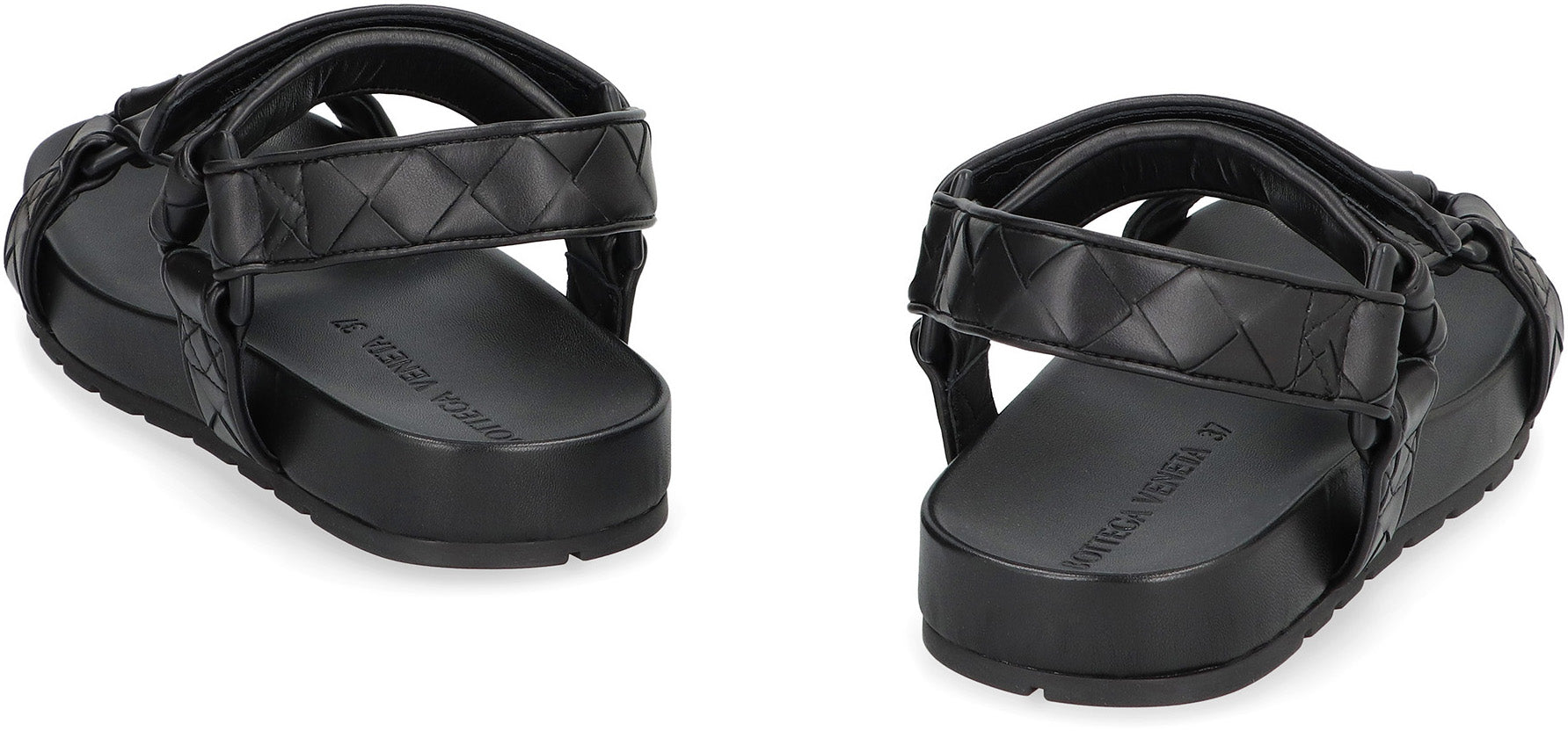 BOTTEGA VENETA Woven Pattern Leather Sandals with Velcro Strap