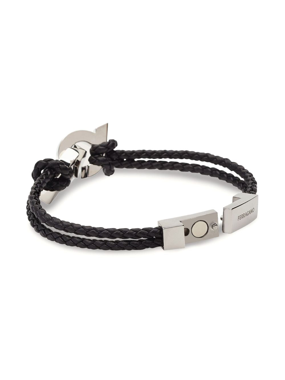 Ferragamo Braided Leather Bracelet with Signature Hardware