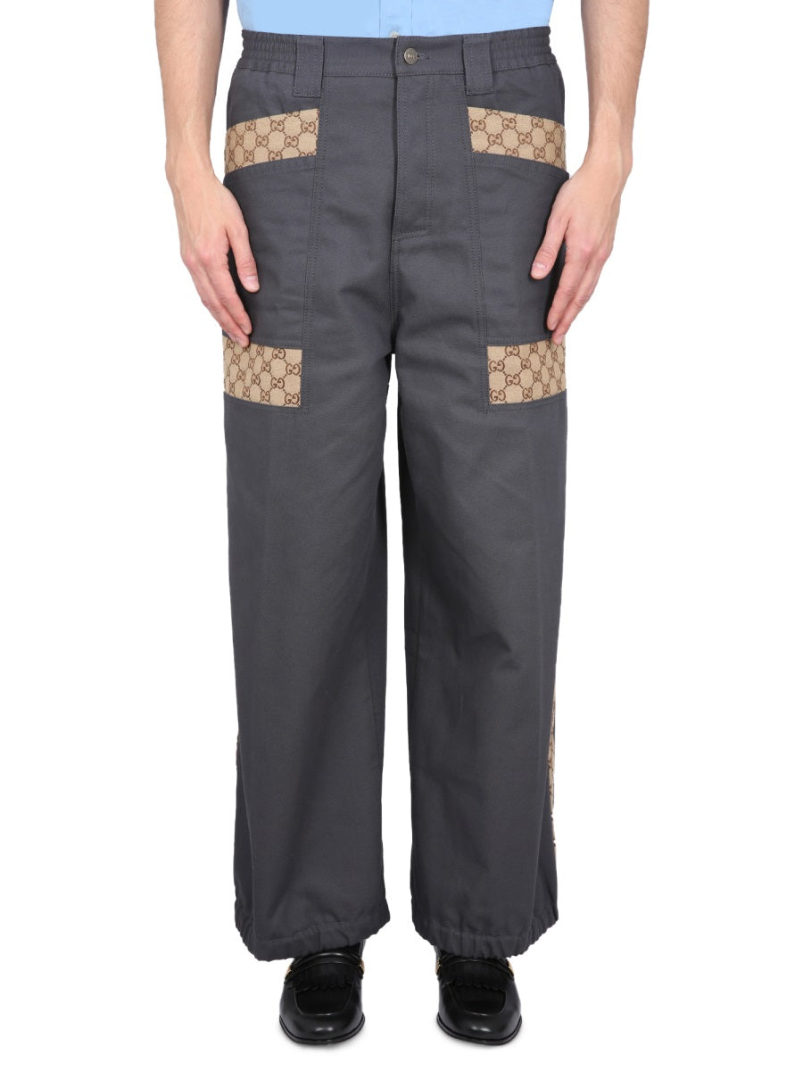 GUCCI Cotton Fabric Pants with GG Inserts for Men
