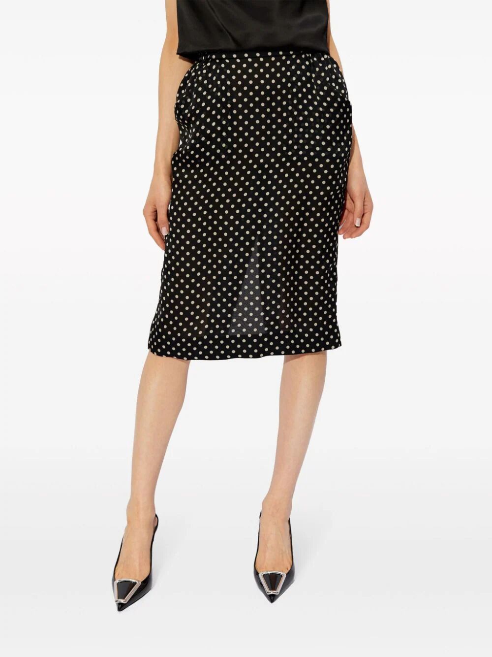 SAINT LAURENT Dotted Silk Charmeuse Pencil Skirt