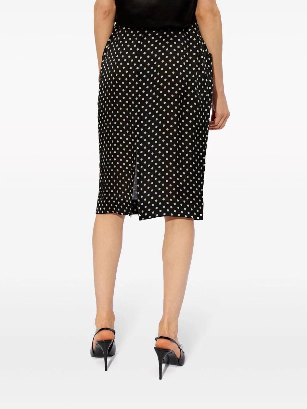 SAINT LAURENT Dotted Silk Charmeuse Pencil Skirt