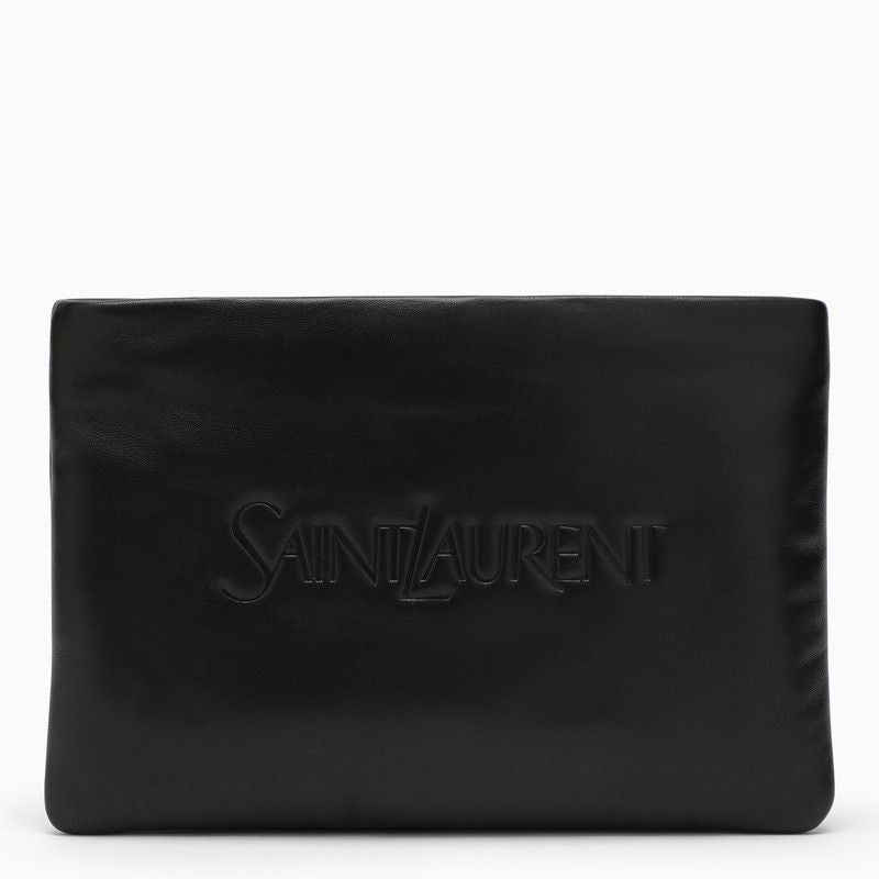 SAINT LAURENT Padded Leather Mini Clutch Handbag with Logo