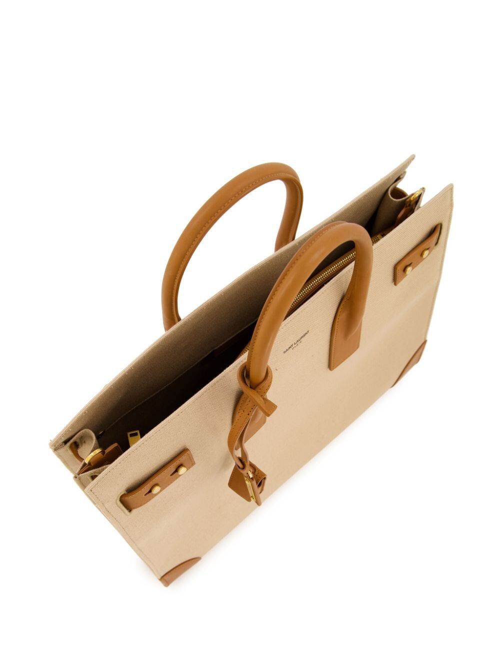 SAINT LAURENT Large Two-Tone Canvas and Leather Handbag