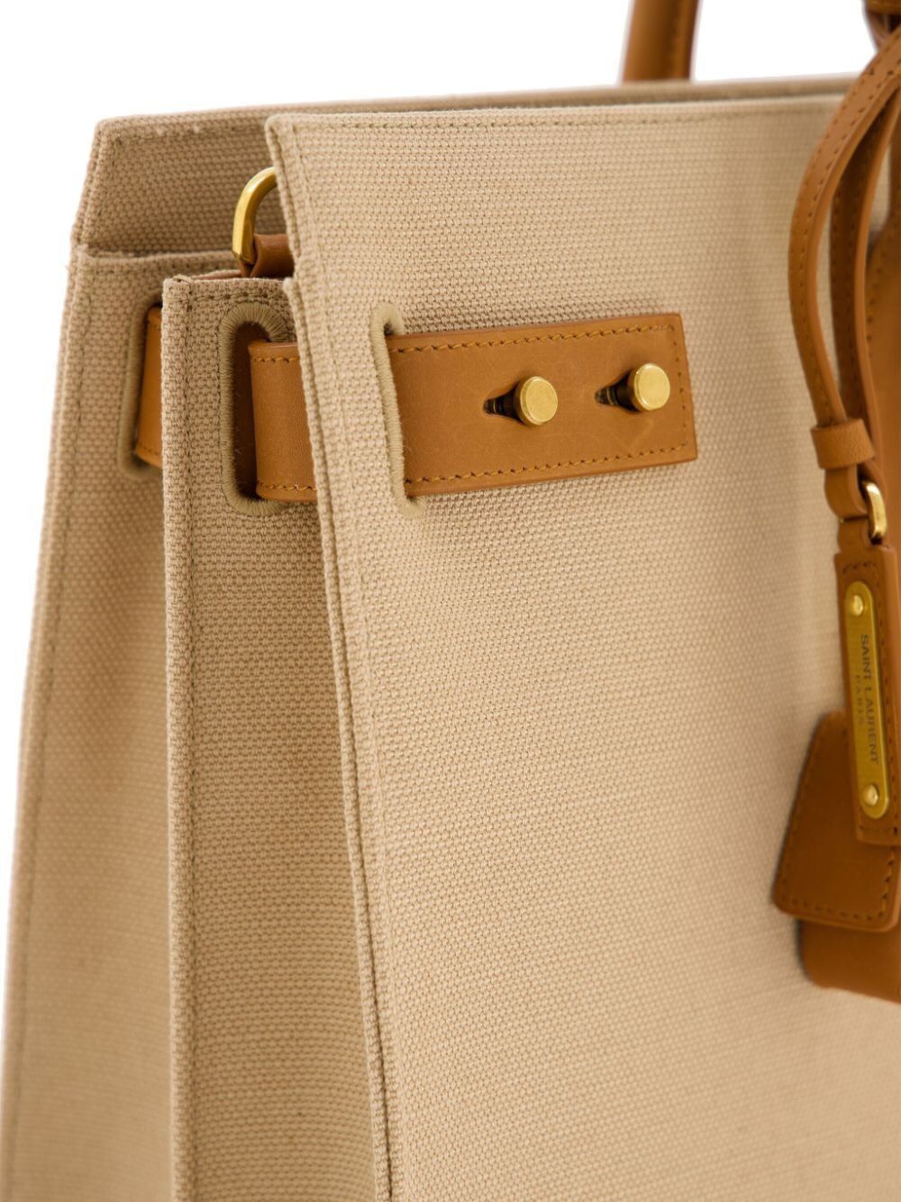 SAINT LAURENT Large Two-Tone Canvas and Leather Handbag