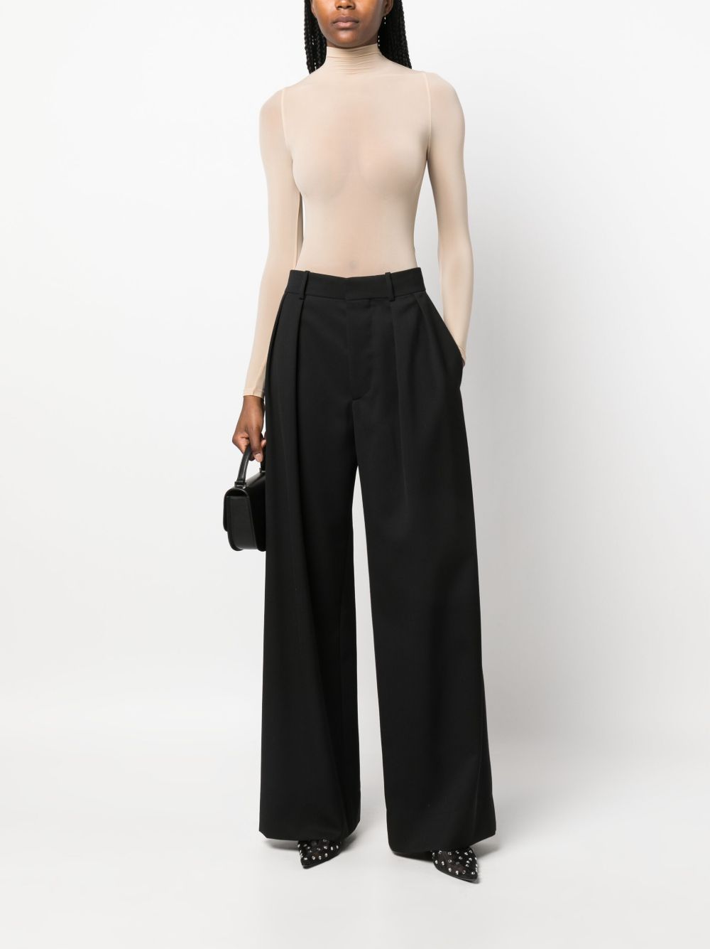 WOLFORD Stretch Semi-Sheer High Neck Long Sleeve Bodysuit