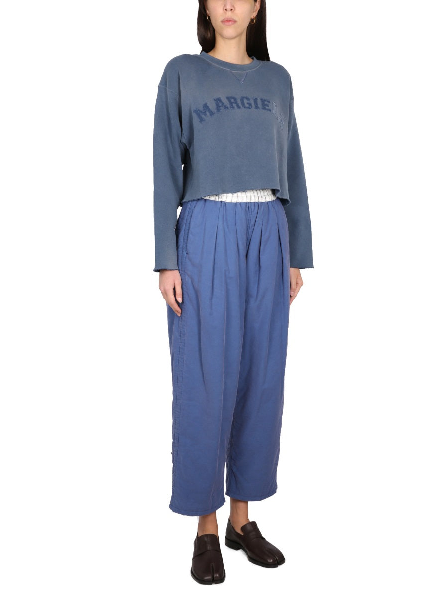MAISON MARGIELA Cropped Sweatshirt with Logo and Raw Cut Hem