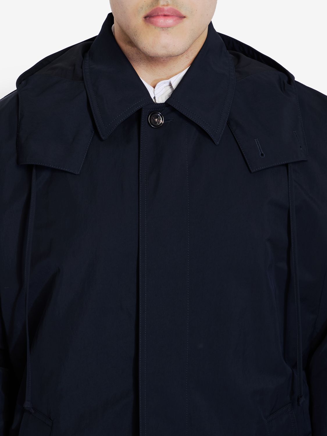 BOTTEGA VENETA Navy Blue Nylon Blend Trench Jacket for Men - FW24 Collection