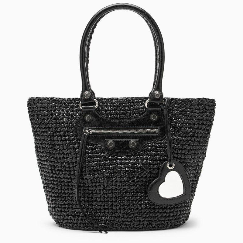 BALENCIAGA Mini Shoulder Handbag with Raffia Effect