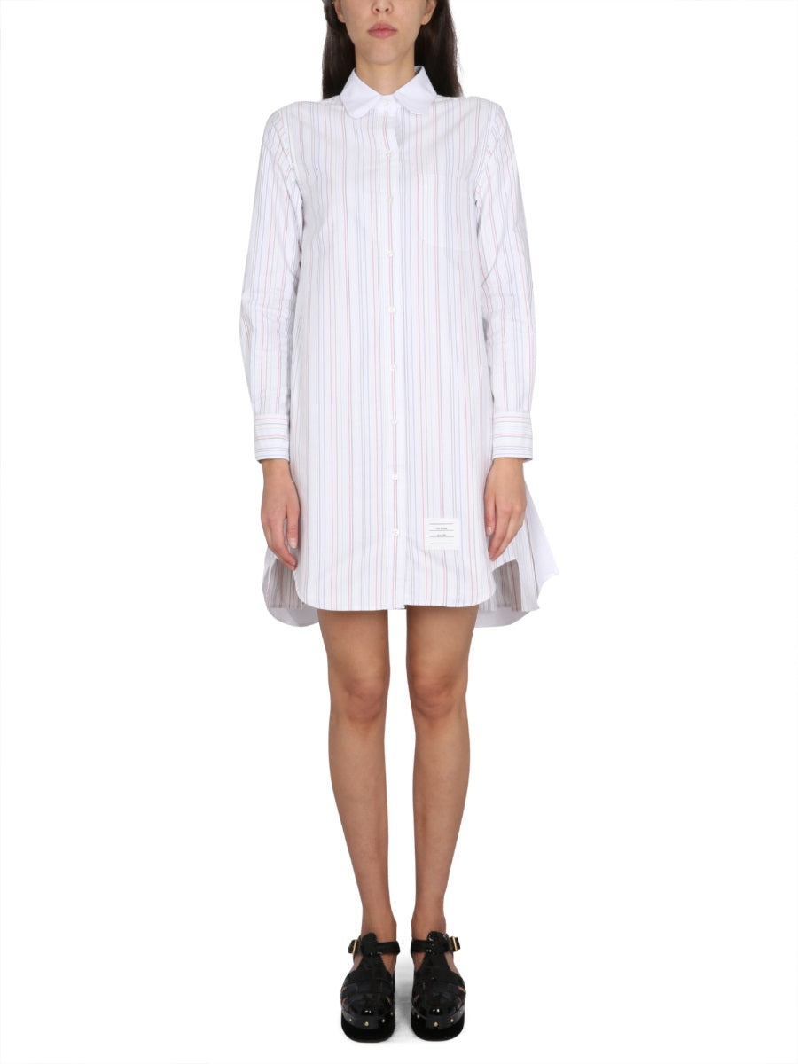 THOM BROWNE Wool Mini Shirt Dress with Round Neck