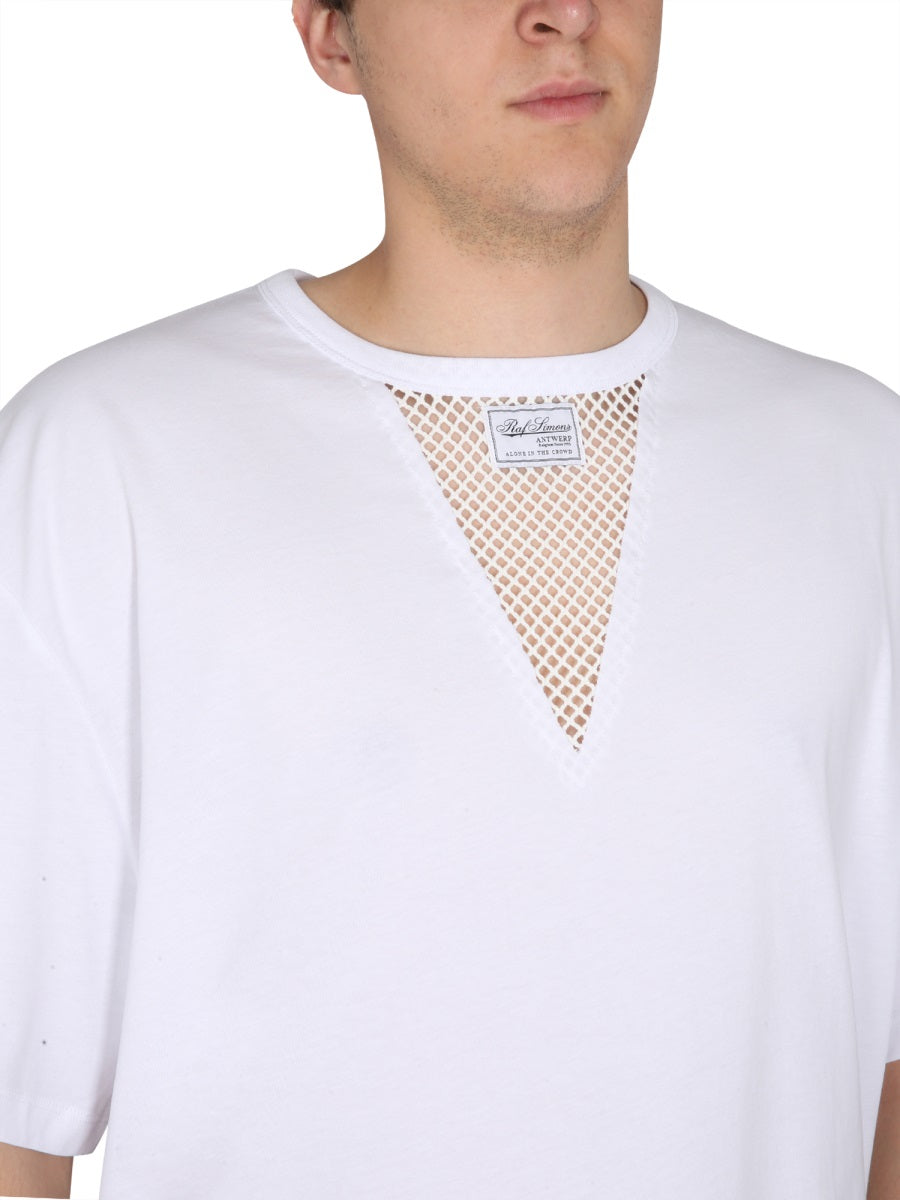 RAF SIMONS Stylish T-Shirt with Logo and Mesh Insert