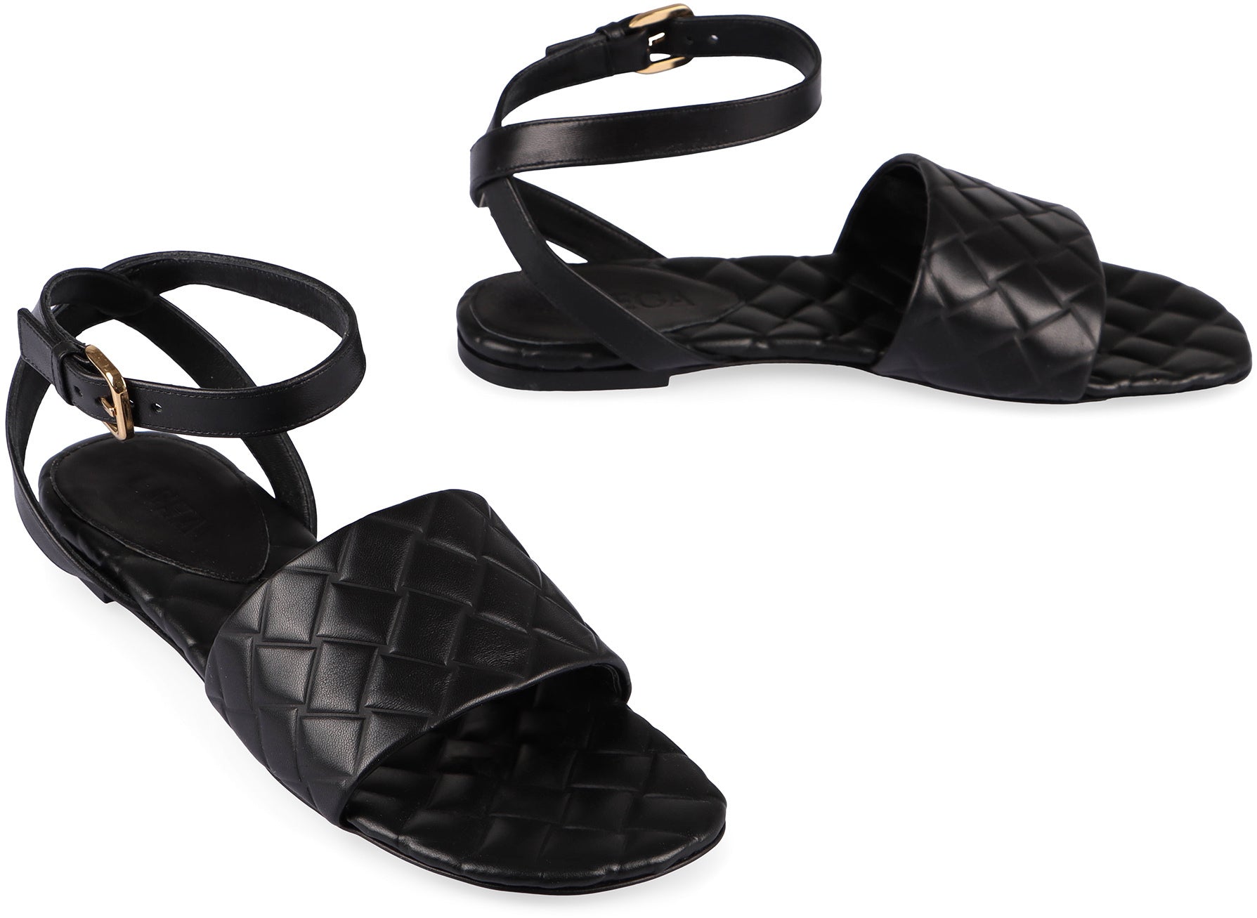 BOTTEGA VENETA Woven Pattern Ankle Strap Flat Sandals