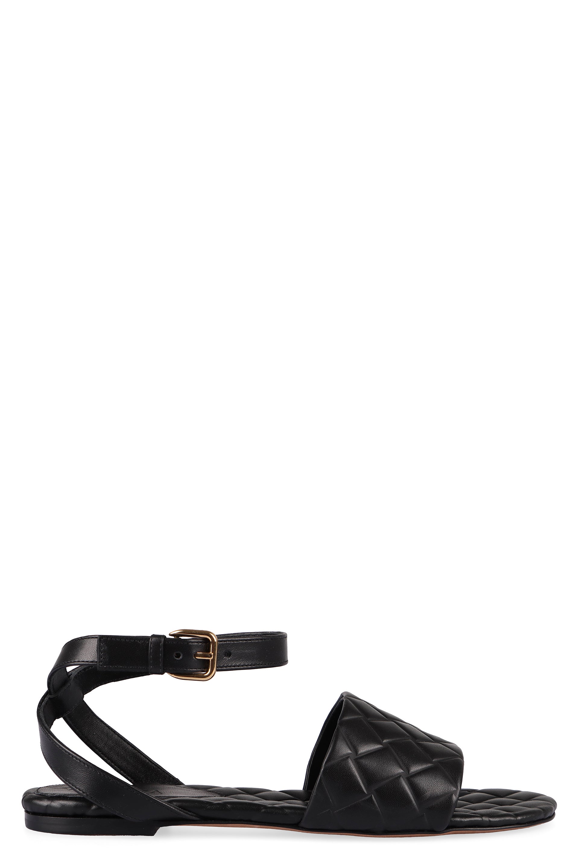 BOTTEGA VENETA Woven Pattern Ankle Strap Flat Sandals