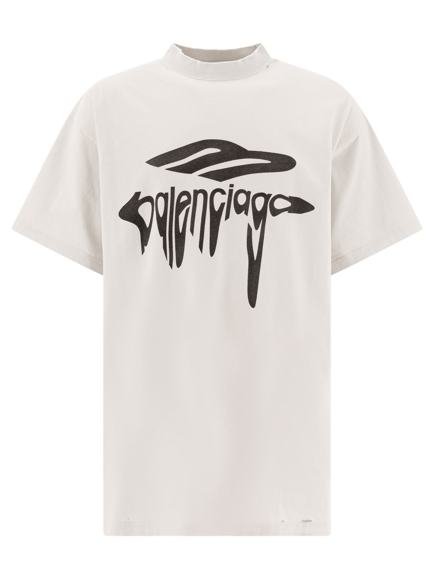 BALENCIAGA Men's Cotton Crew Neck T-Shirt with Logo Print