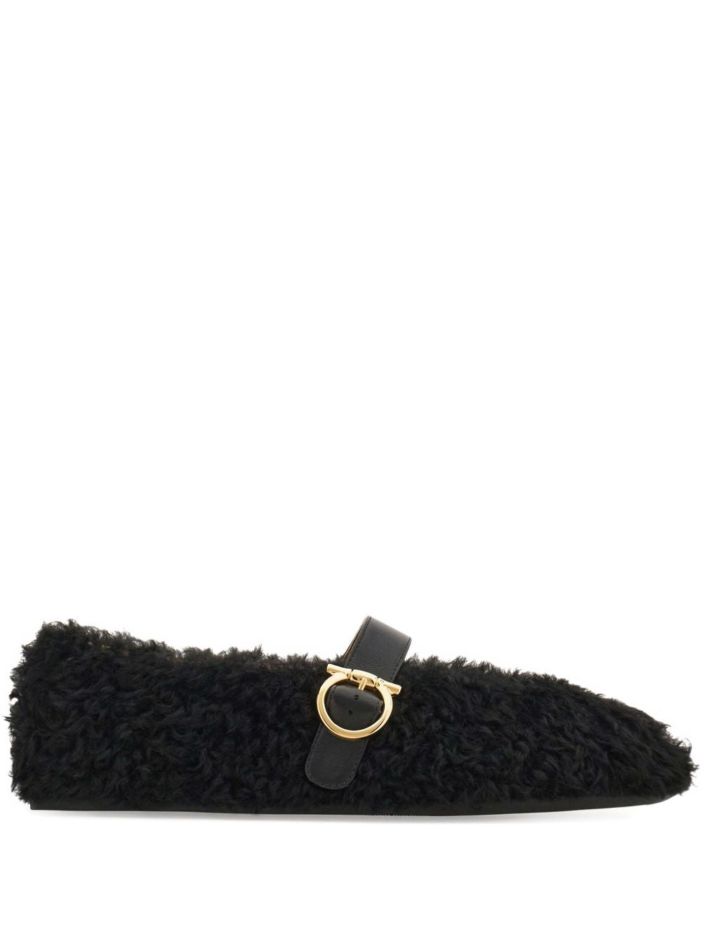 Ferragamo Shearling Buckle Slide Sandals