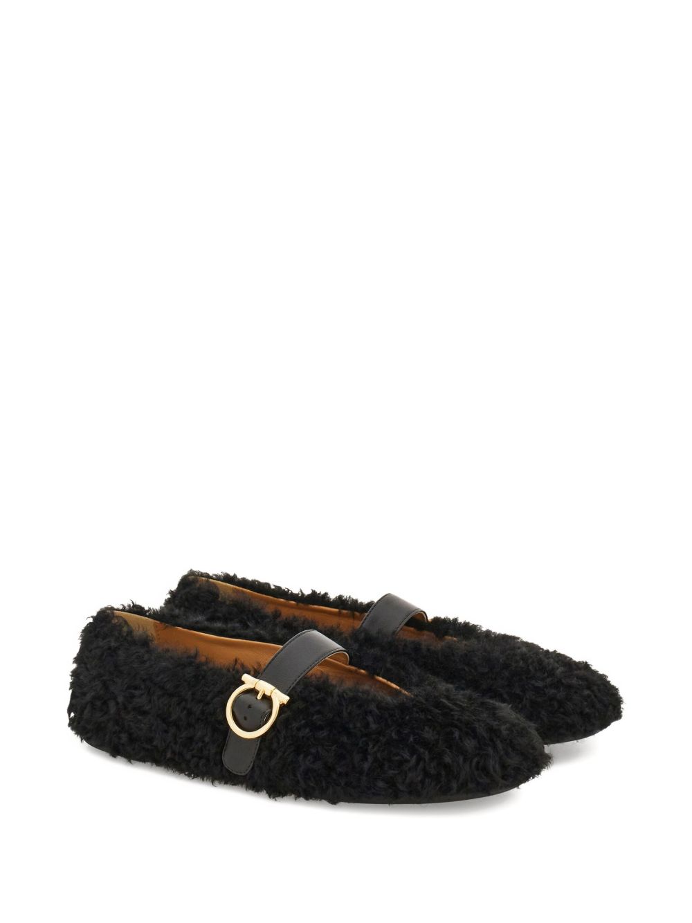 Ferragamo Shearling Buckle Slide Sandals