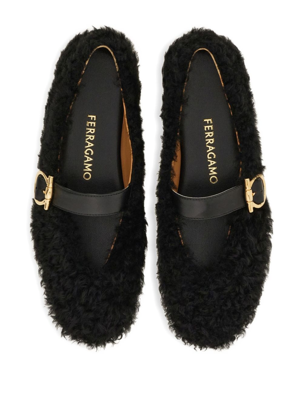 Ferragamo Shearling Buckle Slide Sandals